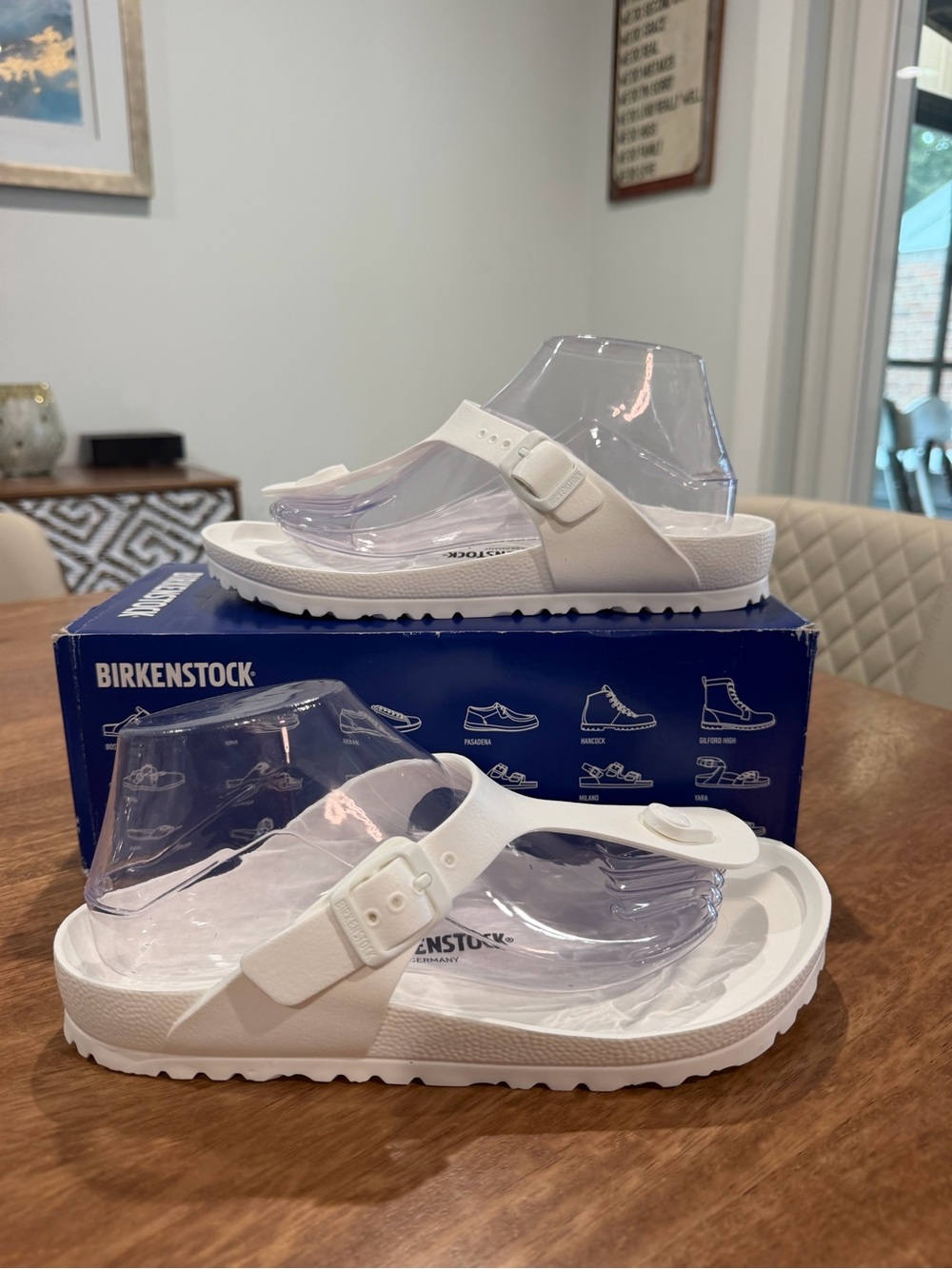 Birkenstock Women’s White Sandals with Clear Upper